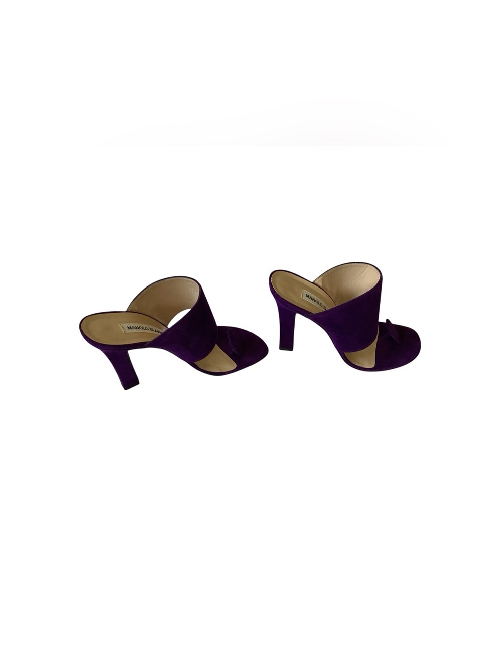 Manolo Blahnik Vintage Leather Purple Suede Open-Toe Mules sz 38 - Picture 2 of 15